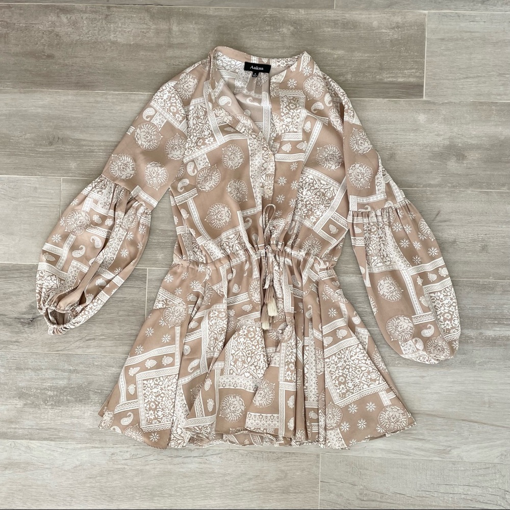 Puff sleeve printed mini dress